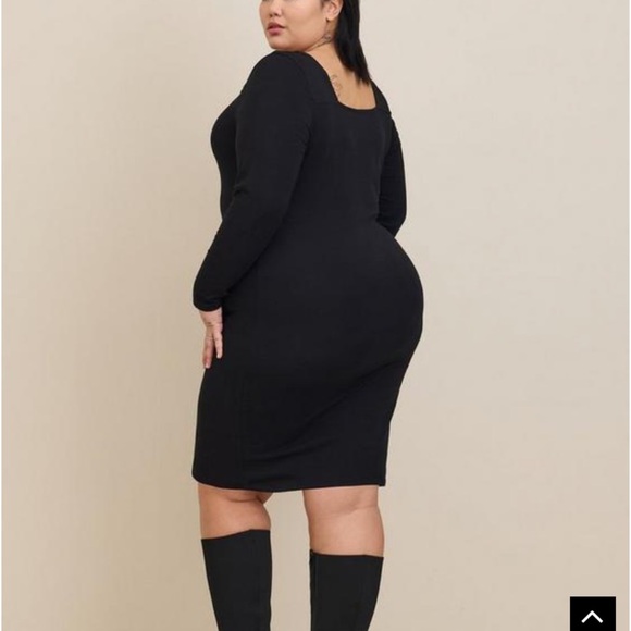 Torrid 4 Curve Square Neckline Casual Body con Black Midi Long Sleeve Dress - Picture 3 of 7